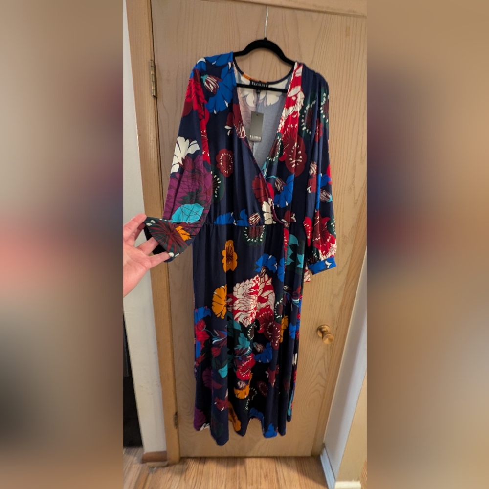 NWT Eloquii Maxi Multicolor Floral Long Sleeve Dress - Picture 2 of 4